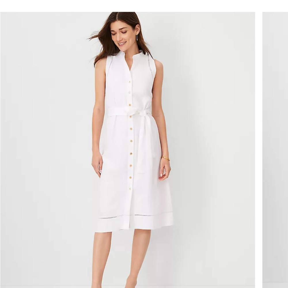 Petite Linen Blend Split Neck Sleeveless Shirtdress (new with tag)